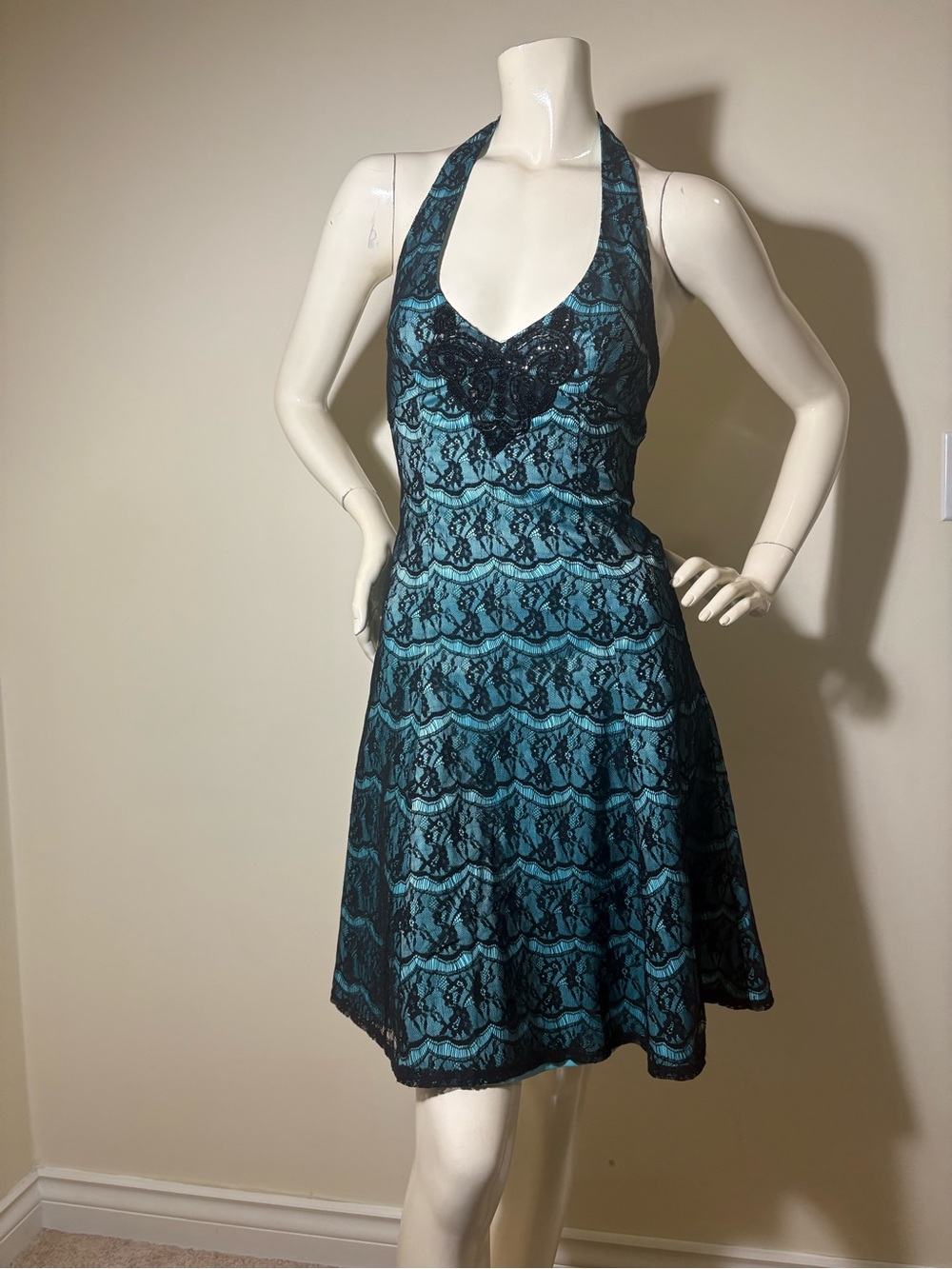 Y2K Jane Norman Black Lace and Mint Dress Size XS-S